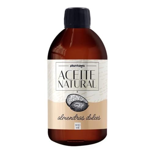 PLANTAWA Aceite de Almendras Dulces, 500ml, Múltiples Usos, Hidrata Cuerpo, Piel, Uñas, Cabello,Aporta Vitamina E, Prensado en Frío, Marrón, 500 Mililitros