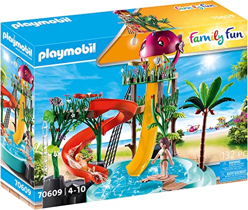 PLAYMOBIL Family Fun 70609 Parque Acuático con Tobogán, Para jugar con agua, Juguete para niños a partir de 4 años