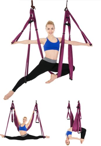 PLOTSAGE Yoga Aéreo, Trapecio de Hamaca de Yoga,Cuerda de Tracción Aérea No Elástica para Yoga,Columpio de Hamaca de Inversión de Yoga, para Yoga,Pilates Antigravedad,3