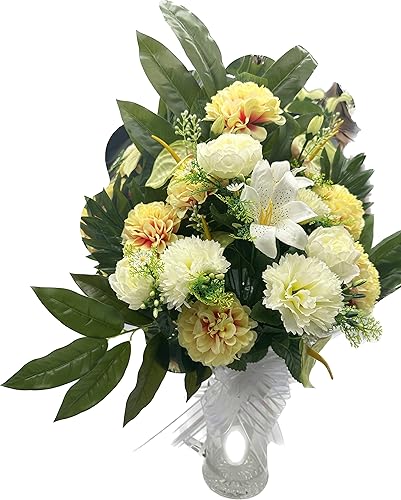 PLUS HOME Ramo para Cementerio de Flores Artificiales de Tela para Todos los Santos Medida + -78cm. ENCARADO MUN ANTHURIUMSALMÓNRAMO MUN PEONIA Blanco