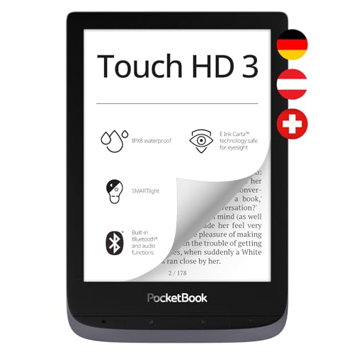 PocketBook Lector de libros electrónicos 'Touch HD 3' (altavoz de 16 GB; pantalla Carta de tinta electrónica de 15,24 cm (6 pulgadas); SmartLight; Wi-Fi; Bluetooth) - Gris metálico