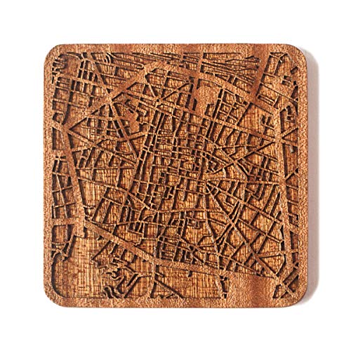 Posavasos de madera con mapa de Bolonia de O3 Design Studio, una pieza, posavasos de madera Sapele con mapa de la ciudad, múltiples opciones de ciudad, hecho a mano