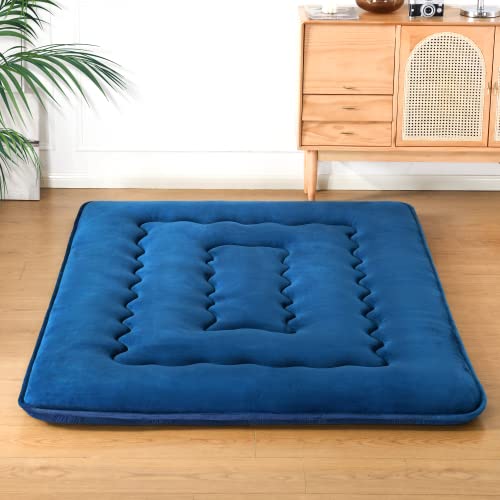 Poshions Colchón de futón, colchón de Suelo japonés Acolchado, Cama Plegable,colchón, Extra Grueso, Tumbona para el Suelo, Cama de Invitados para Acampar 99x203cm, Azul Marino