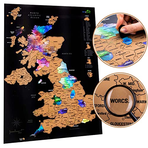 Póster de mapa del Reino Unido y kit de accesorios y tubo de regalo, mapa de viaje del Reino Unido en acuarela de Nebulosa