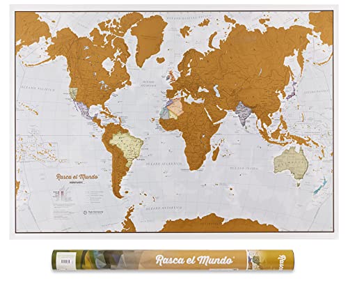 Póster del mapa mundi de rascar - Español - con tubo de regalo - extragrande - 84 x 59 cm - Maps International - 50 años haciendo mapas - Detalles cartográficos con el país y los países limítrofes