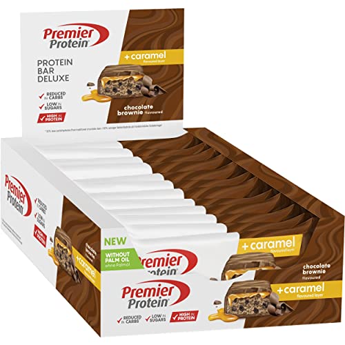 Premier Protein Bar Deluxe Chocolate Brownie 12x50g - Alto contenido en proteínas Bajo contenido en azúcares + Reducido en hidratos de carbono + Sin aceite de palma
