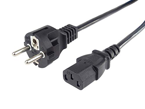PremiumCord - Cable de alimentación (230 V, 2 m, con protección de Contacto en frío, C13, IEC 320, Cable de alimentación para PC, 3 Pines, Color Negro)