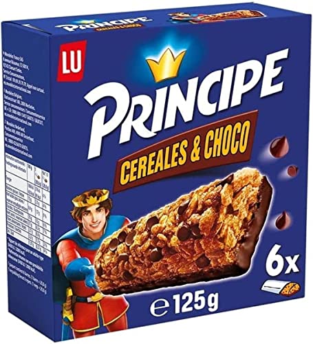 Príncipe Barritas de Cereales con 3 Cereales, Pepitas de Chocolate con Leche y Capa de Chocolate 125g