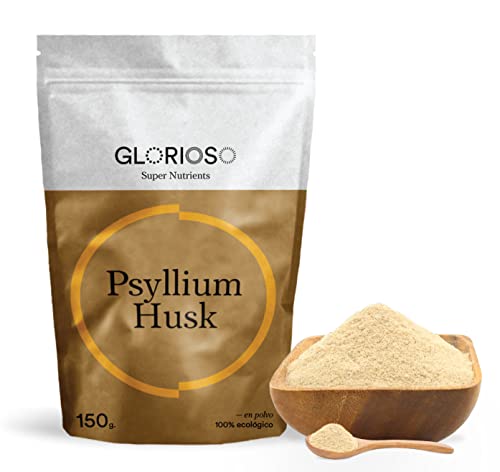 Psyllium Husk 100% Puro en Polvo Bio - 150 g - Fuente Natural de Fibra Procedente de la Cáscara de Psyllium - Ecológico, Vegano y Sin Gluten - Glorioso Super Nutrients