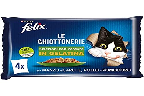 Purina Felix Le Ghiottonerie - Alimento para Gatos con Manzana y Zanahorias y Pollo y Tomate, 48 Bolsas de 85 g Cada una