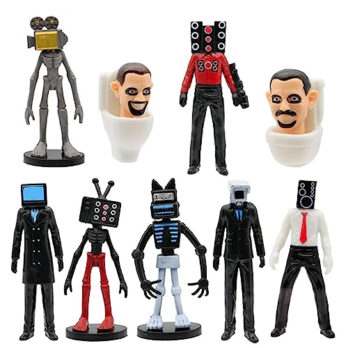 Puruuige Skibidi Figuras de inodoro 9 piezas, popular juego de dibujos animados personajes estatua coleccionables, figura de modelo, juguetes adornos de 1.9 a 4.3 pulgadas para los fanáticos del juego