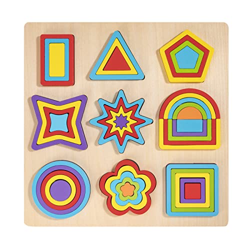 Puzzle de Formas Geométrica de Madera, 9 in 1 Montessoris Juguetes Bloques de Construcción Educativos de Aprendizaje Temprano Juegos para Encajar Apilador para Niña Niños 2 3 4 Años