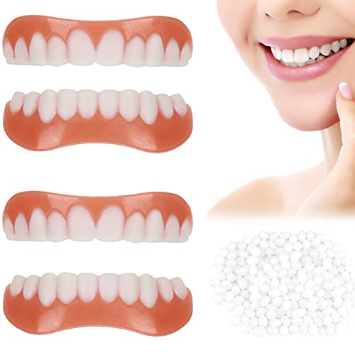 QincLing 2 pares de carillas de dientes falsos, dientes temporales dientes artificiales dentaduras postizas dentaduras postizas blancas prótesis dentales provisionales con perlas de reparación de