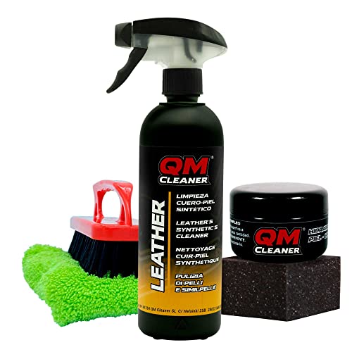 QM Cleaner Limpieza e hidratación Cuero. Cuidado y Limpieza de la tapicería del Coche, sillones Sofa de Cuero. Limpia e hidrata (Kit Leather)