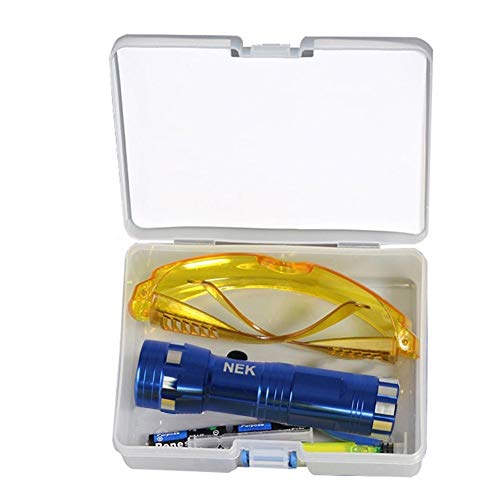 QOTSTEOS Kit detector de fugas, gafas protectoras fluorescentes para aire acondicionado, kit de detector de fugas preciso, herramientas de repuesto de accesorios de coche, fácil de usar, tinte UV