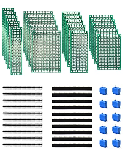 QWORK 50 piezas Placa PCB Kits, placa universal PCB de 20 piezas + terminal de tornillo de 2 pines de 10 piezas + conector de cabezal macho/hembra de 20 piezas