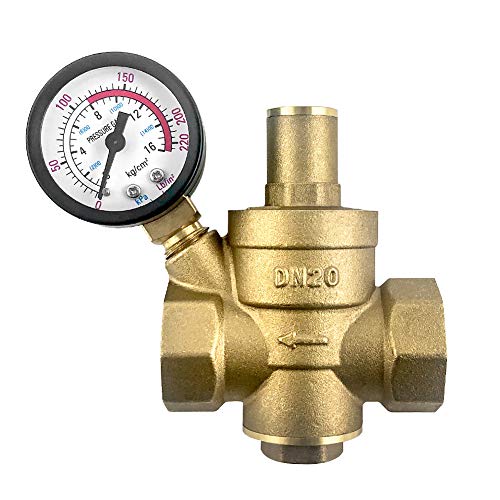 QWORK® DN20 Válvula de reducción de presión de agua de latón con manómetro de válvula reductor de presión