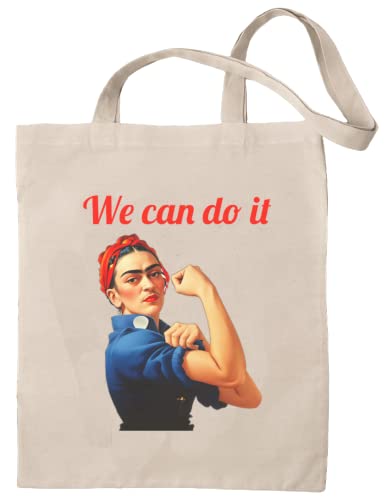 rainUP: Tote Bag empoderamiento femenino Frida We Can Do It. Bolsa Tela Ecológica de Algodón 100% Natural, Reutilizable y Resistente,Bolsos Mujer para Compras,Playa,Uso Diario, Diseños Únicos