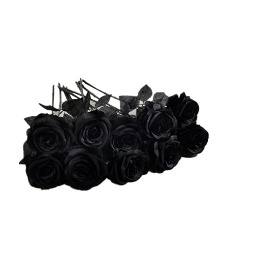 Ramos de Rosas Artificiales de 19 Pulgadas, 10 Tallos de Rosas Artificiales, pétalos de Seda, Flores Falsas para Siempre, para Accesorios de Fotos, Fiestas, Bodas, arreglos Florales (Negro)
