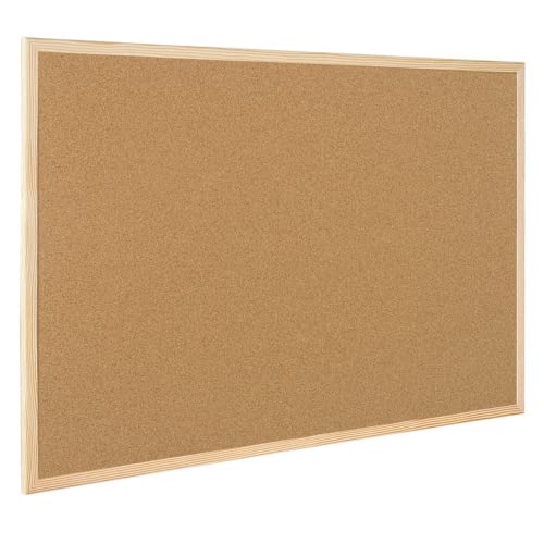 Raylu Paper® – Tablero de corcho natural con marco de madera de pino, tablón de anuncios con señalizadores y kit de montaje. (90 x 60 cm)