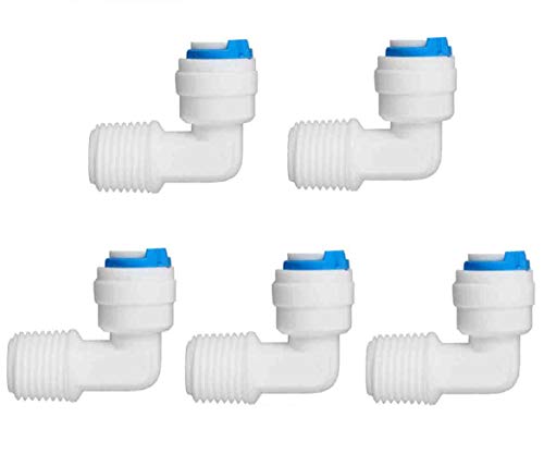 Realgoal 1/4 Push Fit tubo x1/4 "guarniciones de tubo de conexion rapida rosca macho codo para agua Osmotizada RO filtro puro sistema (Paquete de 5)