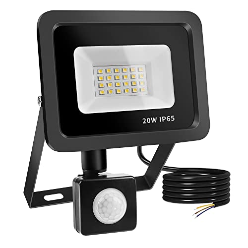 Realky 20W Foco LED Exterior con Sensor de Movimiento, IP65 Impermeable Foco Proyector LED Exterior, 6500K Blanco Frío Floodlight para Casa, Garaje, Patio, Terraza, Campo