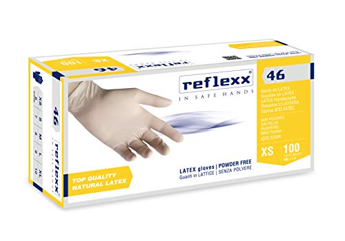Reflexx - Guantes de látex R46 - Sin polvo, Talla M, ámbar, 100 piezas