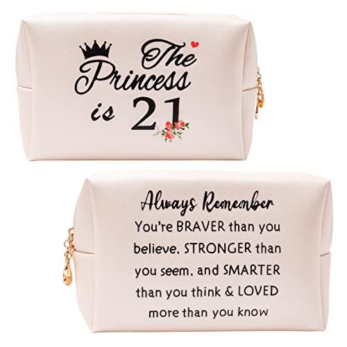 Regalos de cumpleaños número 21 para niñas, bolsa de maquillaje inspiradora para regalos de 21 cumpleaños, ideas de regalos de cumpleaños 21 para niñas, la princesa tiene 21 regalos de maquillaje