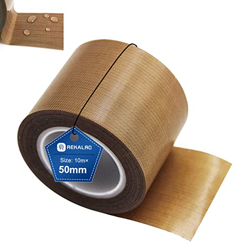 REKALRO Cinta adhesiva de teflón/cinta adhesiva de PTFE, cinta de alta temperatura para impresora 3D, cinta de sellado al vacío, cinta aislante para máquina de sellado al vacío (50 mm x 10 m)
