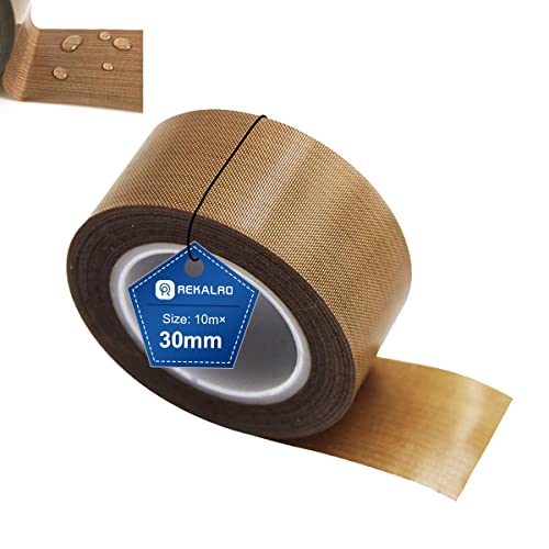 REKALRO Cinta adhesiva de teflón/cinta adhesiva de PTFE, cinta de alta temperatura para impresora 3D, cinta de sellado al vacío, cinta aislante para máquina de sellado al vacío (30 mm x 10 m)