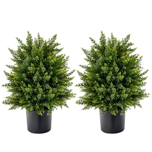 RELAX4LIFE Planta artificial de cedro 2 unidades, ciprés artificial de 54 cm, árbol artificial con maceta, árbol decorativo para interior y exterior, planta artificial en maceta para casa, jardín,