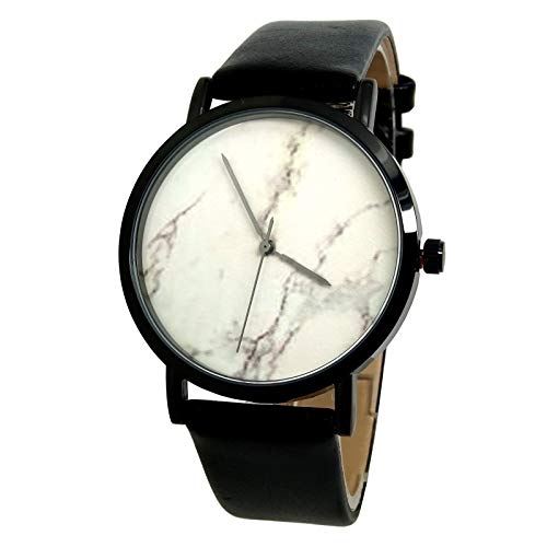 Reloj Unisex de Color Negro y Blanco con Efecto mármol, Piedra Natural y Gris Roca en Bruto, Ideal como Regalo