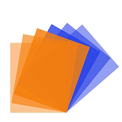 RENIAN Kit de 6 filtros de gel corrección de color, 40 x 50 cm, color naranja cálido, hoja de iluminación azul para estudio fotográfico, linterna de vídeo, luz LED, fotografía