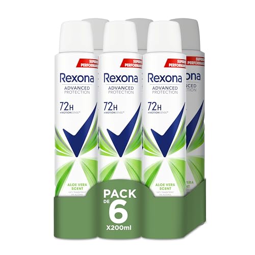 Rexona Advanced Protection Desodorante antitranspirante Aerosol para Mujer ALOE VERA 72h 200 ML 200 ml, Pack de 6 Unidades
