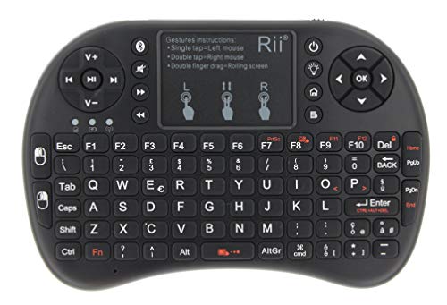 Rii Mini i8+ - Mini teclado inalámbrico (disposición de teclas italiana), retroiluminado, con panel táctil para smart TV, mini PC, HTPC, consola y ordenador. i8+ Bluetooth (NERO)