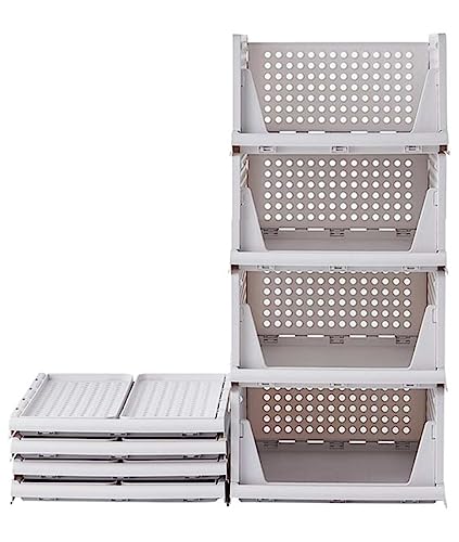 RMAN Organizador armario 4 pcs cajas de almacenamiento ropa plegable de plástico cajones y separador para dormitorio ropa cocina baño grisblanco (43 x 33 x 72cm)