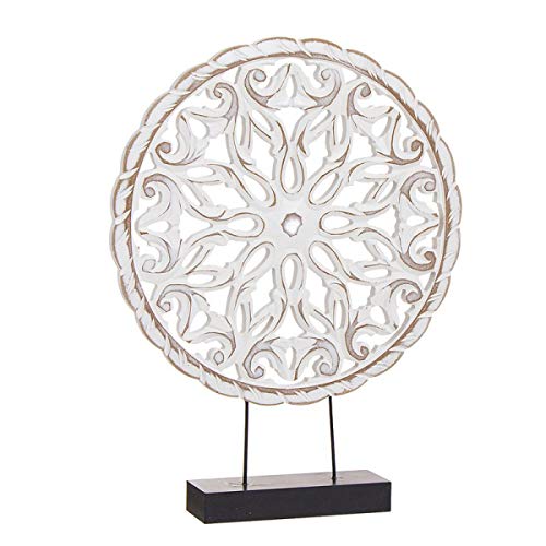 ROCKING GIFTS Figura Decorativa de Mandala con Soporte, Madera, Color Blanco, 30 cm, Decoracion Salon, Hogar, Objetos Decorativos