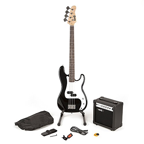 RockJam Super Kit de bajo completo con amplificador de guitarra, Sintonizador de guitarra, Soporte, Bolsa y accesorios, color Negro