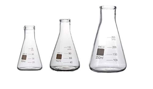 Rocwing - Termo Erlenmeyer cónico graduado de vidrio borosilicato 3.3 para laboratorio (50ml+100ml+250ml)