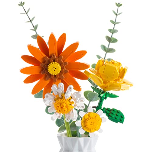 Rosas Kit de construcción de ramo de flores, planta de flores artificiales, decoración creativa para el hogar, regalos de cumpleaños para mujeres adultas/adolescentes (amarillo)