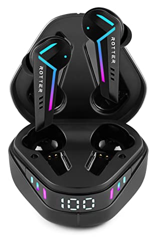 ROTTER Auriculares Bluetooth Inalámbricos para Gaming Latencia Ultra Baja de 50ms, Modo de Música de Rango Completo, Efectos de Luz Únicos, Micrófono, Comodidad Ergonómica