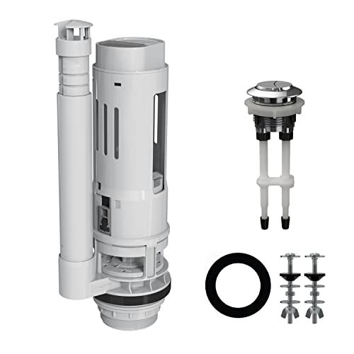 R&T A2415M 2'' Válvula de Cisterna de Inodoro de Doble Descarga Con Botón Pulsador, Junta y Pernos de Tanque a WC de 2'', Kit de Fijación de Inodoro, Para Inodoros de 2 Piezas