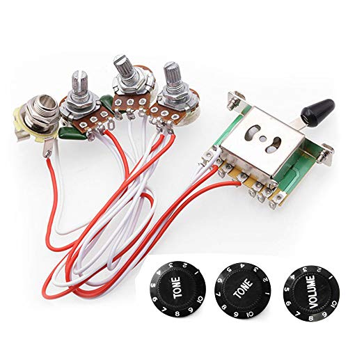 RUNCCI-YUN Kits de arnés de cableado de la guitarra eléctrica, 2T1V perillas de control 5-Way Switch 500K macetas con Jack para el reemplazo de guitarra de estilo Strat, w/Control de Volumen del Tono