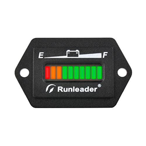 Runleader 12/24V Indicador LED de batería, medidor de Capacidad de batería, Monitor de Carga y Descarga de batería para Carro de Golf Vehículo eléctrico Vehículo Estrella (12/24V)