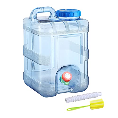RUYI Bidón de agua de 10 l con grifo y tapa de rosca, para camping, sin BPA, depósito de agua portátil, con asa para caravanas, picnic, senderismo, azul transparente, 24x20x31 cm