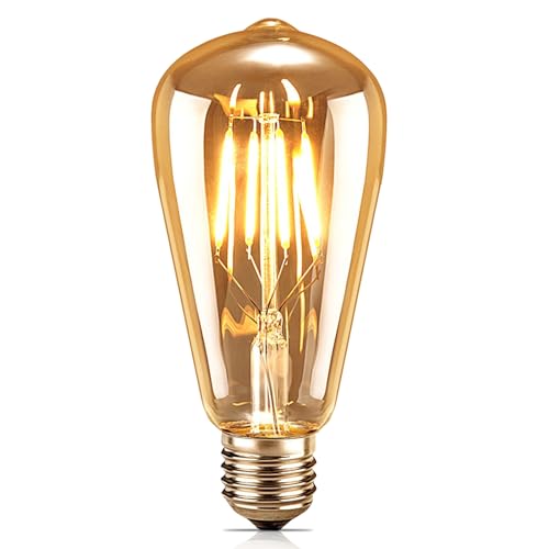 Samione Retro Edison Bombilla, LED Vintage E27 Edison Bombilla Tungsteno Filamento Retro Edison Lámpara Ambar Cálido Bombillas Incandescentes para Lluminación y Decoración,1 Piezas