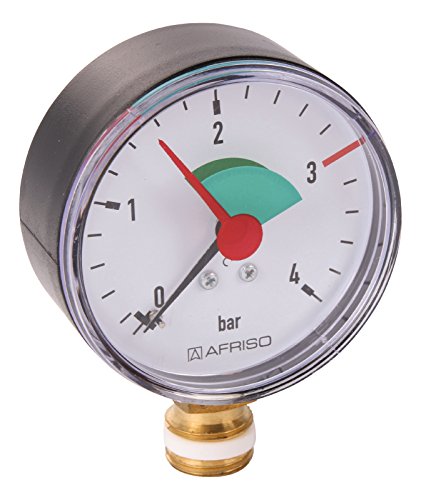 Sanitop-Wingenroth Manómetro de muelle de tubo, medidor de presión para sistemas de calefacción cerrados, rango de visualización: 0-4 bar, conexión desde abajo, tipo 3/8", plástico, 27170 7