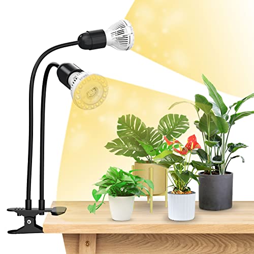 SANSI Lámpara de Plantas 300W, Lámpara LED Cultivo de Espectro Completo con 2 Cabezal Ajustable, Grow Light with Tecnología Cerámica, Luz de Crecimiento con Clip para Invernaderos