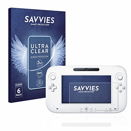savvies Protector Pantalla compatible con Nintendo Wii U GamePad (Controller) (6 Unidades) Película Ultra Transparente