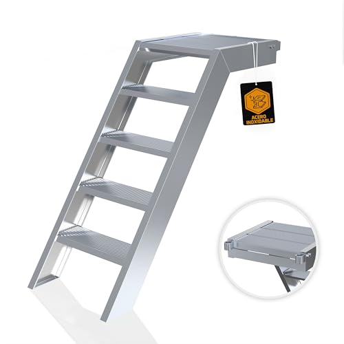 Scafom-rux escalera de aluminio - [5 peldaños] escaleras de exterior - 1 metros de alto, 58 cm de ancho, 45 grados - para estanque, jardín y acceso a edificios - escaleras con descansillo